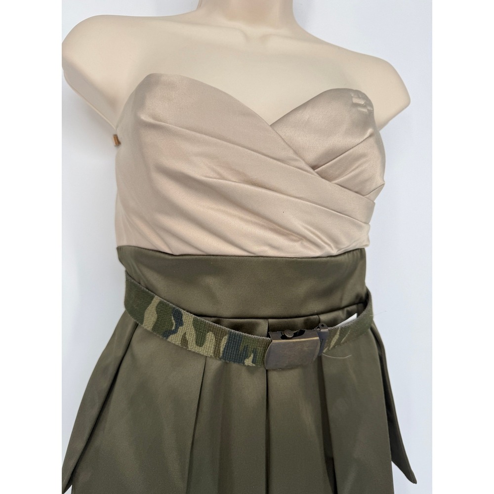 JUMP Strapless Mini Dress M Festival Indie Sleaze Utility Pleated Camo Belt - Picture 2 of 14